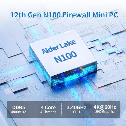 Image of N100 Mini PC Firewall Support Pfsense OPNsense, Fanless Micro Computer DDR5 8GB RAM 128GB NVMe SSD N100 12th Gen Router PC, 6 x 2.5GbE I226V LAN, 4K, AES-NI, TF, Type-C
