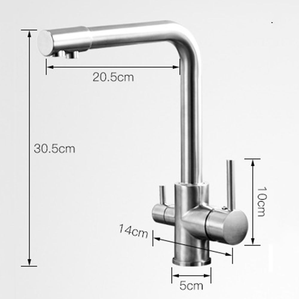 Grifo de Cocina con Filtro de 3 Vías 2 Salidas de Agua Grifo Mezclador Giratorio de 360° Grifo Mezclador de Cocina 3 En 1 para Filtro de Agua Potable Color Beige