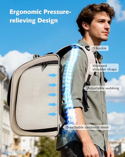 pecute Katzenrucksack Erweiterbar Bubble Haustier Rucksack mit Netzfenster, Tragbare und Faltbare Katzentasche, Atmungsaktive und Leichte Hundetasche für Hunde Katzen Haustiere, Khaki