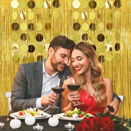 Miniatura 4 de Rafiyu 6 Piezas Cortinas De Oropel Con Purpurina, Cortinas Metálicas Doradas, Cortina De Flecos De Lámina, Cortina Fiesta Para Cumpleaños, Baby Shower, Boda, Año Nuevo Con 2 Guirnaldas De Papel