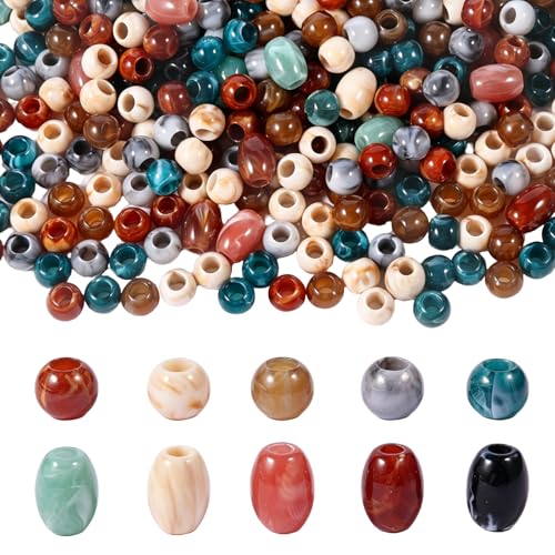 150pcs 17mm Barrel Beads + 12mm Round Beads Macrame Large Hole Acrylic Mix Color for Craft Hair Beads African Beads Marble Texture (Hole: 5.5mm)