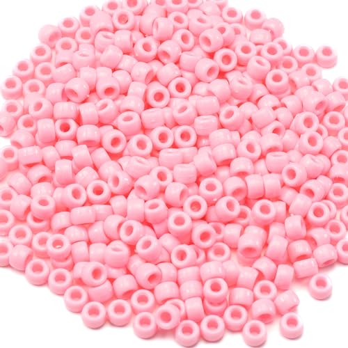 Image of 1000 Pcs Acrylic Pink DIY Pony Beads 6x9mm Bulk for Friendship Bracelet Necklace Jewelry Making Earring Pens Hair Beads Braiding Kit
