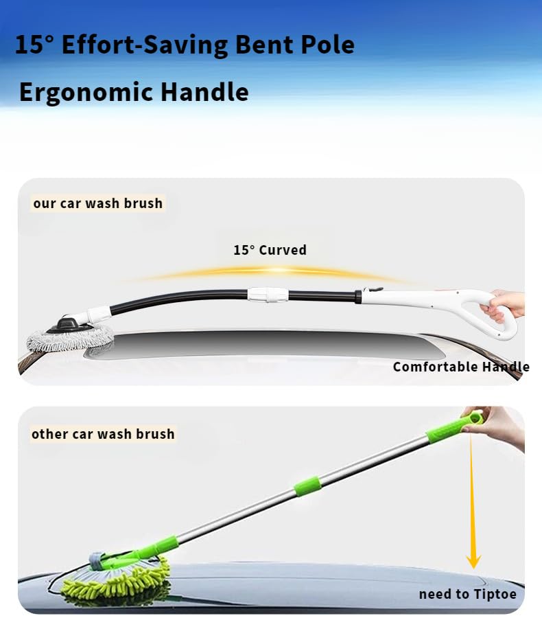 Image of 3-Section Telescopic Car Wash Brush with 15 Curved Aluminum Alloy Handle & 180 Adjustable Head | Non-Scratch Brush for Car Truck RV Boat Wheel Well Solar Panels Cleaning