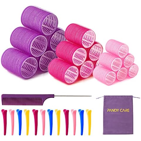 Hair Rollers Set 32 PCS, PandyCare Hair Rollers For Long Hair & Short Hair - No Heat, Hair-friendly, Natural Effect, Includes 18 Rollers (1.73+1.41+0.98 inch), 12 Clips,1 Rat Tail Comb & 1 Storage Bag Cover