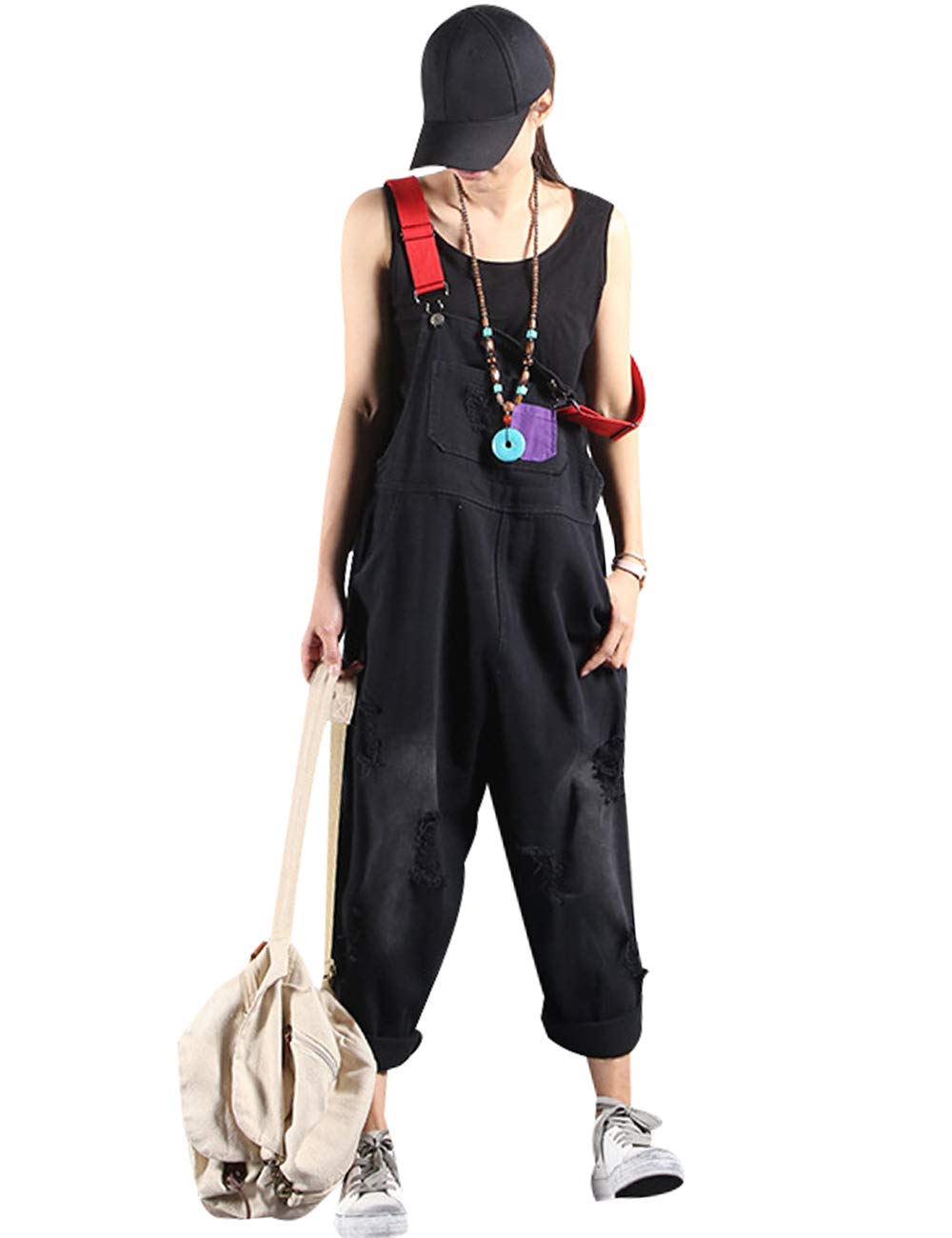 Damen Jeans Latzhose Ärmellos Overalls Jumpsuits