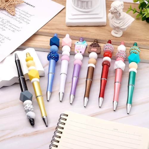 PandaHall 5pcs Beadable Pens with 10pcs 1mm Pen Refills Plastic Beaded Pens Shaft Black Ink Ballpoint Pens for Pen Making School Office Craft Supplies Blue - Image 2