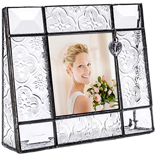 J Devlin Pic 278-33 Vintage Clear Glass Picture Frame Tabletop 3x3 Photo Frame with Heart Charm Decorative Keepsake Gift