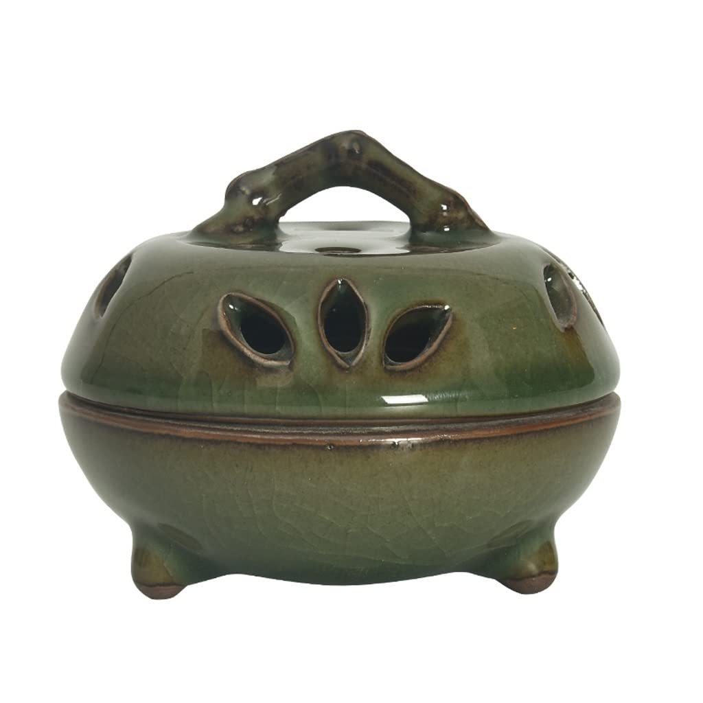 Incense Holder Base Kiln Celadon Tripod Furnace Air Purification Classical Ceramic Incense Zen Sandalwood(A)
