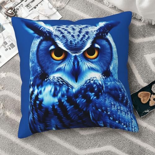 Housse de coussin hibou bleu double face lavable pour canapé