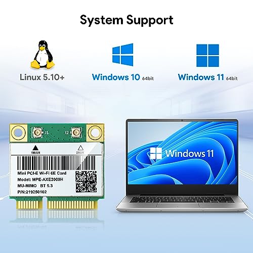 AX210HMW WiFi Card, Wi-Fi 6E Laptop Wireless Card Mini PCIE Interface, Tri-Band Wireless Module for Laptop, 802.11AX WiFi Adapter with Bluetooth 5.3, MU-MIMO, Supports Windows 11/10 (64bit)/Linux