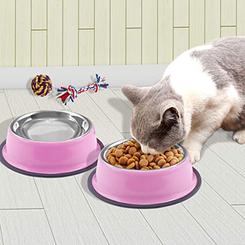 Soleebee Rosa Hundenapf aus Edelstahl Melamin-Napf für kleine Katzen Hunde rutschfeste Hundenapf 2er Set (200ML)