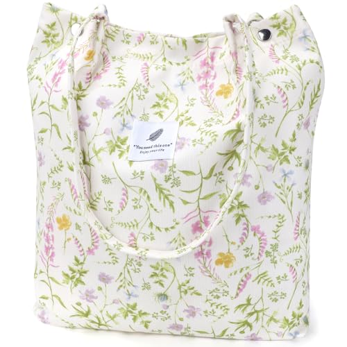 Image of Ayieyill Corduroy Tote Bag for Women Canvas Shoulder Cord Purse with Inner Pocket