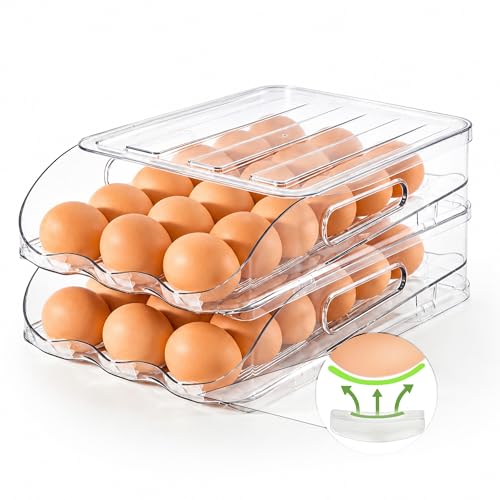 SMRCAD 36-Egg Dispenser with Silicone Bumpers Auto-Rolling Stackable