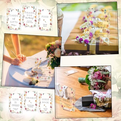 Image of Vercraft 6 Pcs Wildflowers Wedding Table Decorations | 5 x 7 inch Wildflower Wedding Decor, Bridal Shower Sign, Take One Thank You Acrylic Sign, Wedding Birthday Guest Gift Party Decor