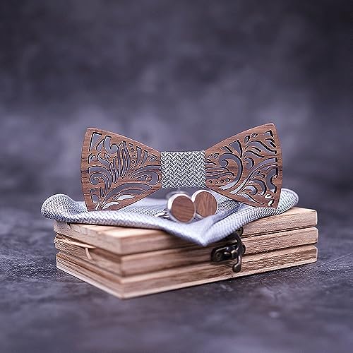 Set de corbata de madera con gemelos para hombre miniatura 2