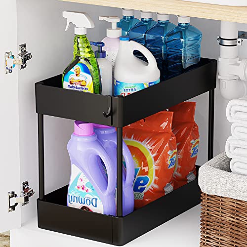 Efuytech Multi-purpose Under Sink Organizer, 2 Tier Under Sink Shelf Organizer Rack, Under Sink Storage for Bathroom and Kitchen, Under Bathroom Sink Organizers and Storage, Bath Collection Baskets