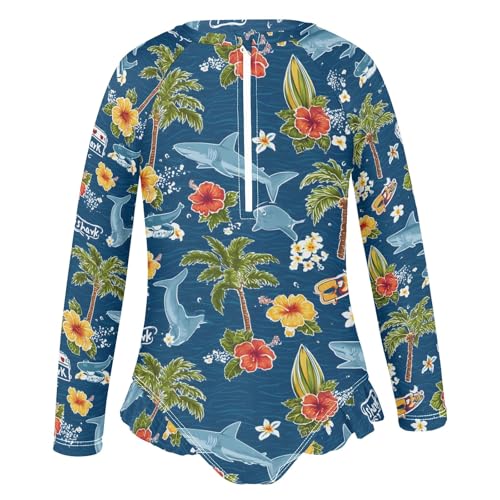ALAZA Toddler Swimsuit Girl Bathing Suit Swimwear Rash Guard Flower Shark Ocean Long Sleeve 3T2