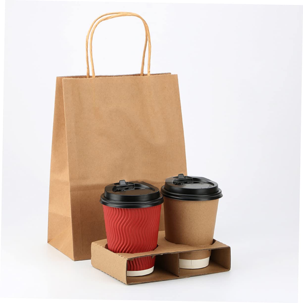 WOONEKY Porta Bicchieri in Carta Ondulata Resistente e Sicuro 2 Tazze Confezione da 50 Pezzi per Bevande da Asporto per Caffè e Uso Takeout