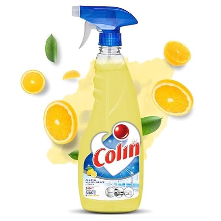 Colin Lemon Burst 500ml - Glass and Surface Cleaner Liquid Spray |India's #1 Glass Cleaner | Glass Cleaner for Car, Kitchen and Home Surfaces | New Lemon Fragrance