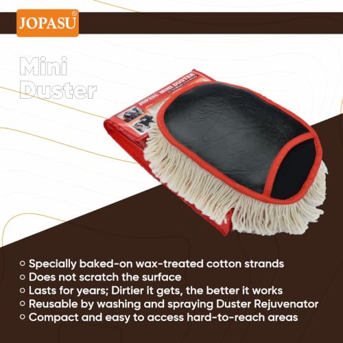Image of Jopasu Mini Duster Pack of 2 | Wax-Treated Cotton Threads for Superior Dust Removal | Scratch-Free Cleaning Brush for Car Interior, Dashboard, AC Vents & Bike | Reusable, Water-Saving & Eco-Friendly