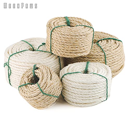 MEEXPAWS Natural Strong Sisal Rope Replacement for Cat Scratching Posts for Winding Easy & Tight | 1/4 “ Diameter | Brown | 164FT - Thumbnail 3