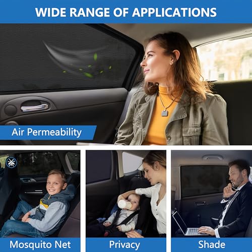 Car Window Shades for Baby - 2 Pack Sun Shade Blocker, Breathable Mesh Rear Side Window Cover Sunshade for SUV, UV Protection for Baby Family Pet, Mosquito Bug Net Car Window Screens for Camping - Image 4