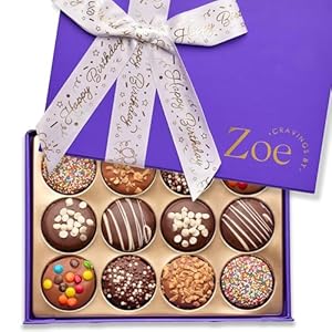 CRAVINGS BY ZOE Happy Birthday Chocolate Covered Cookie Gift Box | 12 Count | Kosher Gourmet Belgian Chocolate Treats Food Gift Basket | Birthday Gifts for Women & Men Mom Dad Husband Wife Kids