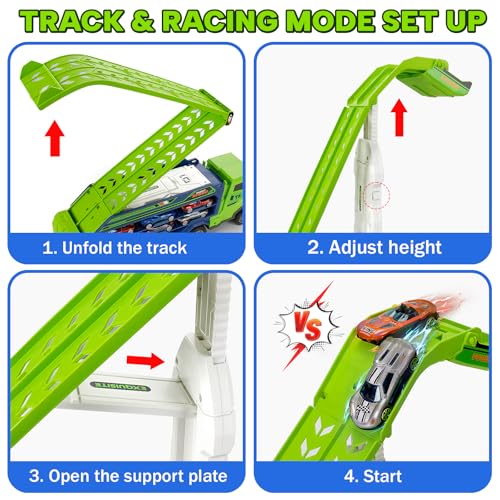 Image of Carrier Truck Toy for 3-5 Year Old Boy, 27 In Race Track, 6 Metal Cars