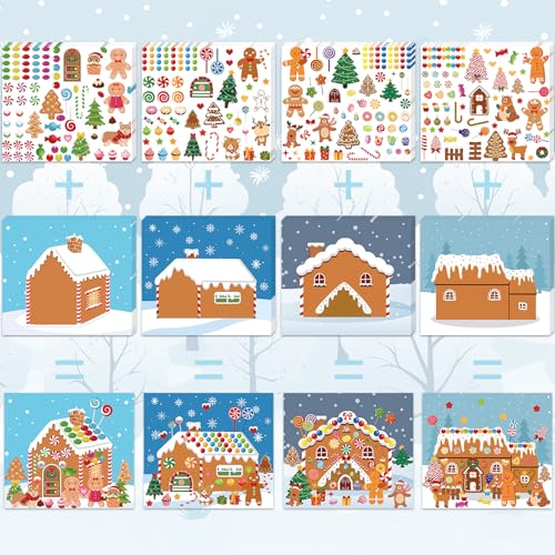 XZENTIRA 32 Sheets Christmas DIY Gingerbread Stickers Make a Gingerbread House DIY Craft Stickers...