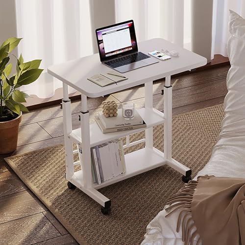 Rmoutf Mobile Standing Desk, Lifted Height Adjustable Bedside Laptop Desk Foldable Multifunctional Side Table Computer Desk with 4 Wheels for Bedroom Living Room Office Hospital Studio (A)