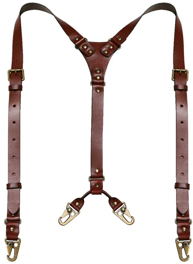 Image of Leather Suspenders for Men Heavy Duty Western Gallus Vintage with Hooks