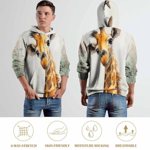 Sweat a capuche homme girafe aquarelle avec poche et impression 3D