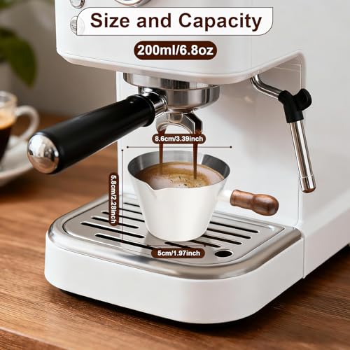 Image of Amrules 6.8oz Espresso Measuring Cup with Wood Handle & Double Spout, White