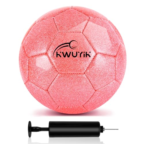 OKWUYiK Size 3 Glitter Pink Soccer Ball Set with Pump Youth Soccer Ball for Kids Aged 4-6 6-8 8-12 Toddler Soft Training Practice for Teens Children Adults Boys Girls