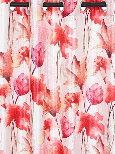 Image of Home Sizzler Abstract Flower 4 Piece Maroon Window Curtain, 5 feet