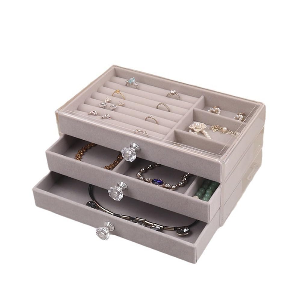 Zzlei2yu-12 Gris Jewellery Organiser Stand Clear Acrylic Jewelry Box With Drawers Earrings Rings