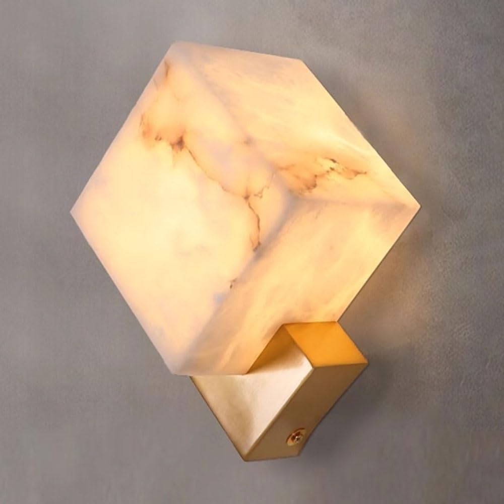 JISHUBO G9 Light Source Square Alabaster Wall Light, Modern Industrial Style Wall Lamp, Hardwired Indoor Wall Sconce, Bedroom Living Room Balcony Wall Mounted Lighting Fixtures