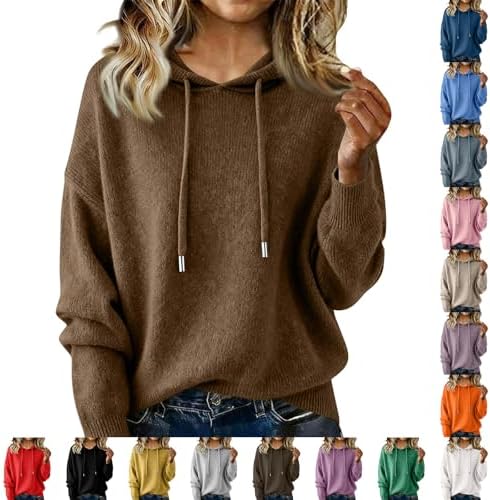 Cashmere Sweaters for Women Trendy Knit Cozy Pullover Hooded Sweater Lightweight Comfort Hoodie Fall Long Sleeve Tops