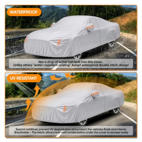 Image of Car Cover Custom Fit for Ford Mustang 1994-2026, Outdoor Waterproof All Weather Heavy Duty Full Exterior GT Cover for Sun Rain Snow UV Dust Protection with Door Zipper,Silver