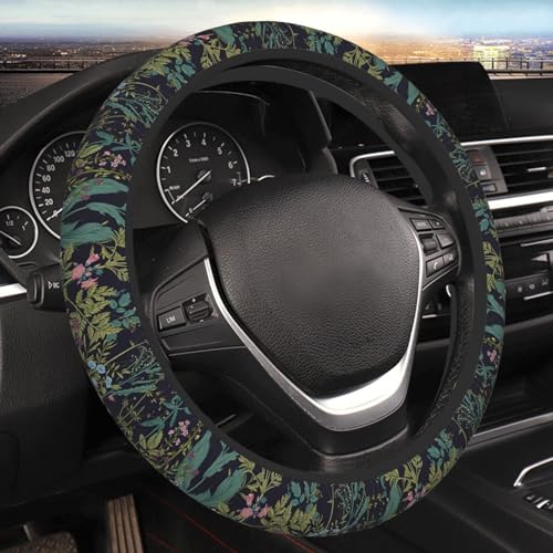 Vintage-Daisy-Leaves-Flowers-Steering-Wheel-Cover-for-Women-Anti-Slip-Elastic-Breathable-Soft-Rubber-Car-Steering-Wheel-Protective-Cover-Universal-15-Inch-Fit-for-Cars-Auto-SUVs