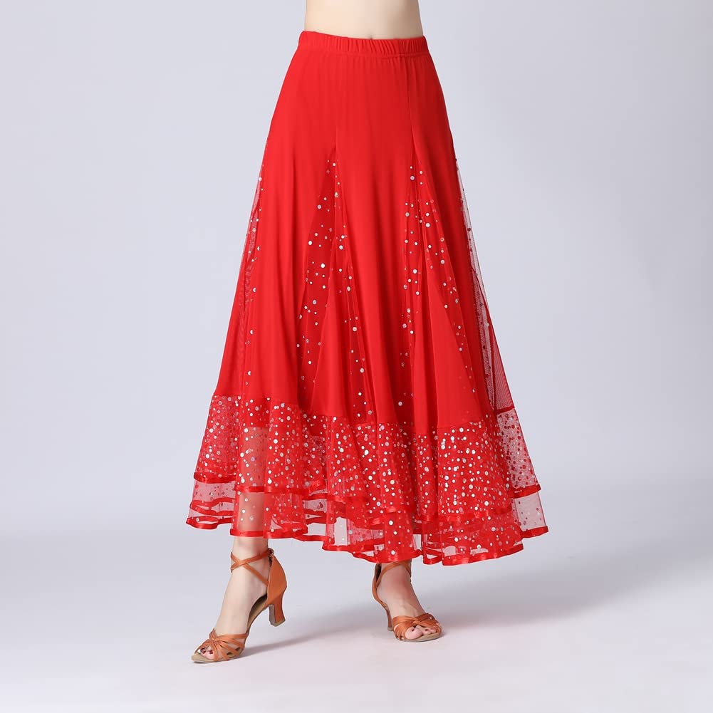 Große Schaukel Maxirock Damen Tanzrock Pailletten Tanzkleider Ballsaal Tanzen Lange Rock Flamenco Kleid Walzer Tango Latein Kostüm