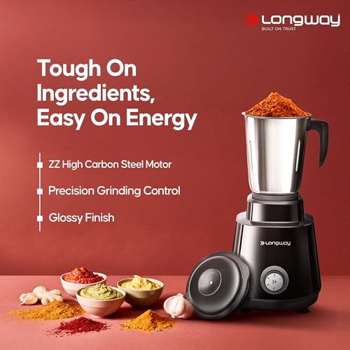 Image of Longway Super Pro Juicer Mixer Grinder | Up to 750W Max Output Powerful Motor | 4 Jars for Grinding, Mixing, Juicing | 2 Years Warranty (Black & Gray)