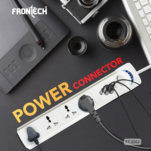 Image of Frontech 4-Way Power Extension Socket, 2000W Heavy-Duty Power Strip, Individual Switches with LED Indicators, Universal Sockets, 3M Copper Cable, Fire-Resistant Body, 1 Year Warranty (FT-3565)