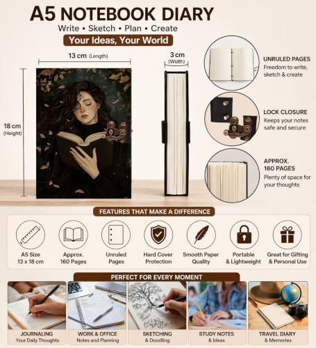 Image of Read Book Girl Diary Notebook 7x5 Inch 160 Pages Unruled Journal for Notes