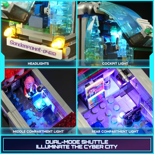 Lumibricks Cyberpunk Future-Bus Lighting-Building-Bricks Set - Cyberpunk City Future Vehicle Collection LED Light 2in1 Car Model Display Set 605 Pcs for Adults and Sci-fi Lovers - image 3