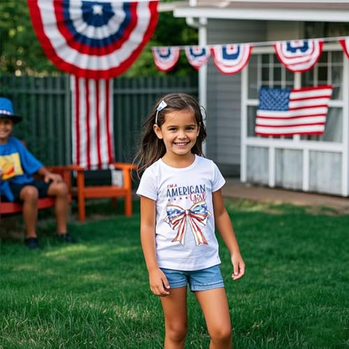 Image of Toddler Boys Girls 4th of July Short Sleeve Shirt - Kids Patriotic American Flag Memorial Day USA Tops 2-7T