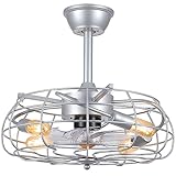 Asyko Outdoor Caged Ceiling Fans with Lights - Bladeless Low Profile Ceiling Fan Light with Remote, 19' Enclosed Ceiling Fan for Covered Outdoor