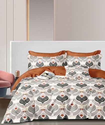 Image of Bedding Set Combo of Double Bed Duvet Cover Set with Fitted Bedsheet & 2 Pillow Covers | 300 TC Cotton Fabric | Zipper Closure |All Round Elastic|Warm Stuff|SED 034|Multicolor Spades | Breathable material