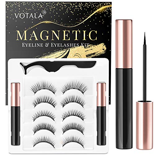 Votala Magnetic Eyelashes and Magnetic Eyeliner Kit, 5 Pairs of Different Styles Reusable