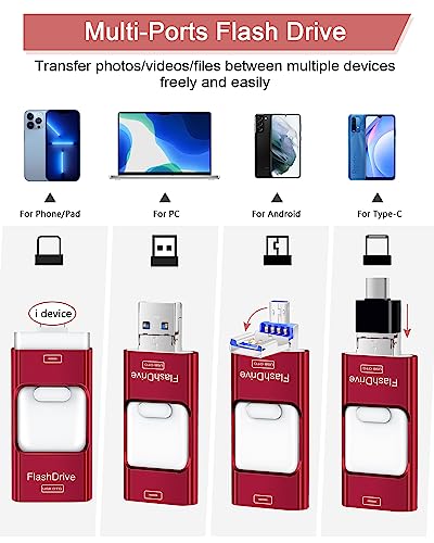 ZARMST USB Stick 256GB, 4 in 1 Flash Drive 3.0 High Speed Photostick - Image 2